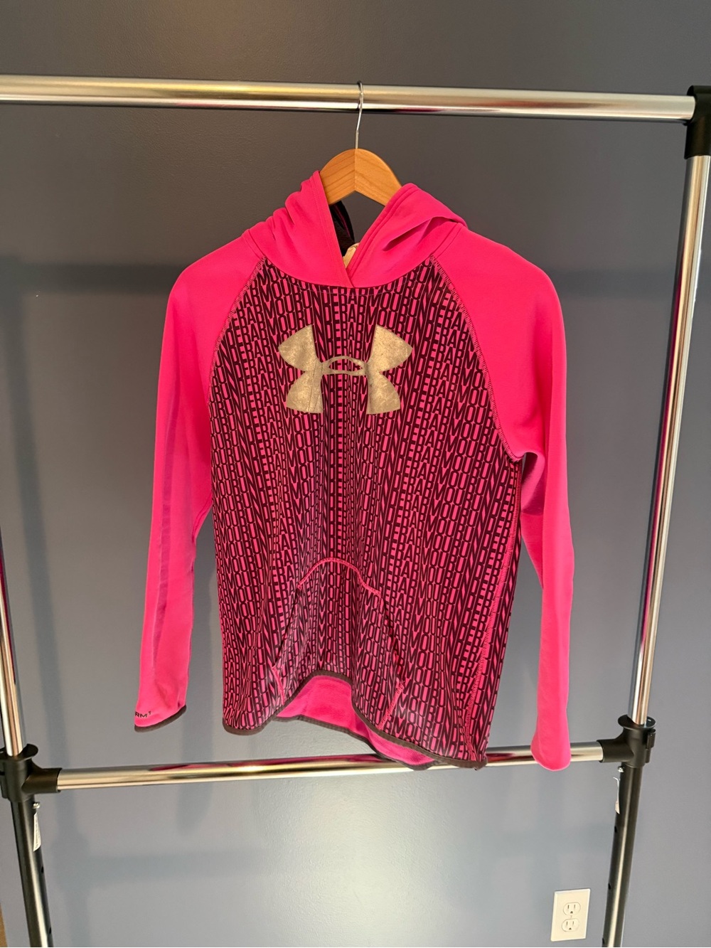 Under Armour Girls Hot Pink Hooded Logo Pullover